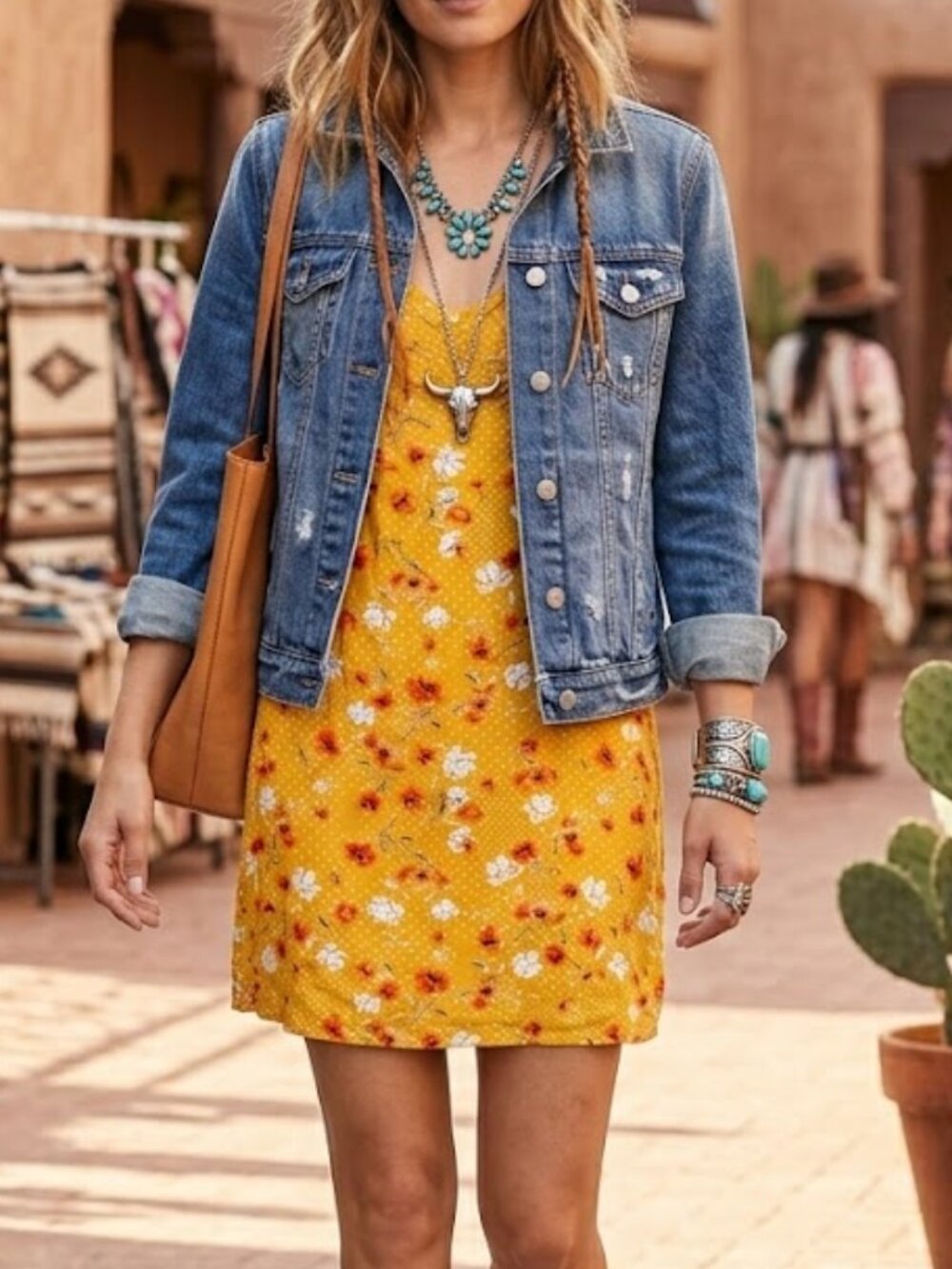 Idyllwind Bohemian Western Slip Dress Size Large Yellow Floral Lace Studded